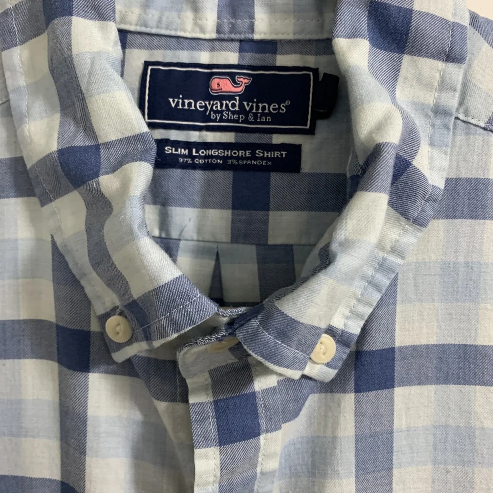 Vineyard Vines Check Long Sleeve Shirt Blue Size Medium - Picture 4 of 6